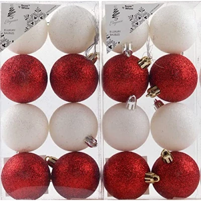 Image of Blue Whale Gifts Red White Christmas Tree Baubles Decorations (Set of 16)