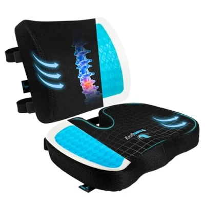 Image of Famjoy Premium Lumbar Support Cushion and Coccyx Cushion, Gel Memory Foam Seat Car Back Support, Chair for Office Chair, Rest Gaming