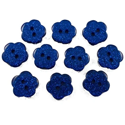 Image of Colour Glitter Flower Shape Buttons 10mm Pack of 10 (Blue)