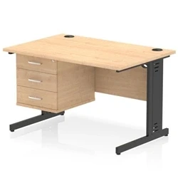 Image of Impulse 1200x800 Desk Maple/Black Cable Managed Leg 3 Dr Fixed Ped