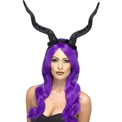 Image of Smiffys Demon Horns Headband, Black Flexible, Halloween Fancy Dress Accessory, Up Accessories