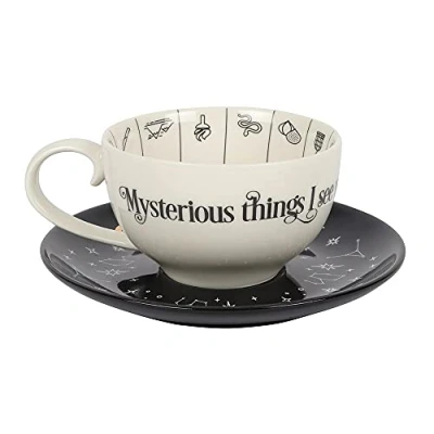 Image of Elegant Black &amp; White Glass Fortune Telling Ceramic Teacup 7.5cm x 18.5cm (1 Pc.) Unique Design Gift Perfect for Everyday Use Mystical Tea Time Fun