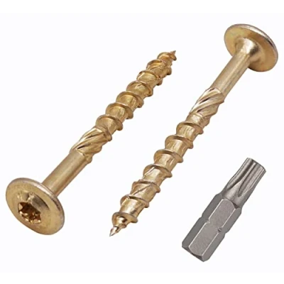 Image of (Pack of 20 pcs) Galvanized Steel 6.0 x 60 mm Yellow Wood Screws, Torx Head, Wafer Timber Partially Threaded (20, mm)