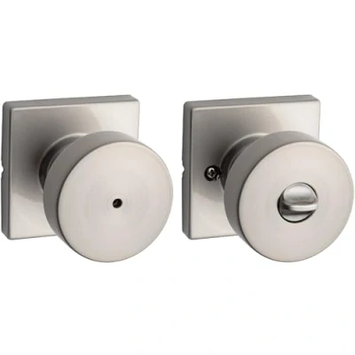 Image of Kwikset Pismo Interior Privacy Door Knob with Lock, Handle for Bathroom and Bedroom, Satin Nickel Keyless Turn Lock Doorknob, Microban Protection