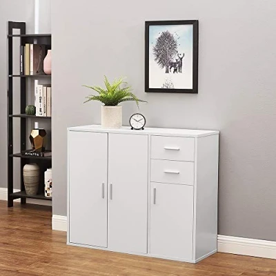Image of Modern Sideboard Cabinet Cupboard Unit Storage Furniture With 2 Drawer &amp; 3 Door Living Dining Room Hallway (White)