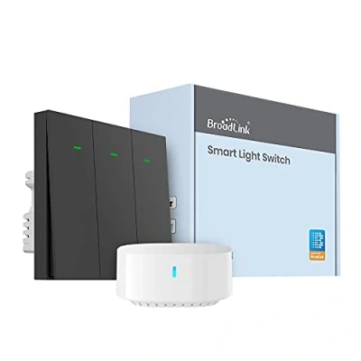 Image of BroadLink Smart Wall Light Switch, 3 Gang Single Live Wire No Neutral or Capacitor Required, Push Button, Gray,Compatible with Alexa, Google Home and IFTTT, S3 Hub Required (With Hub)