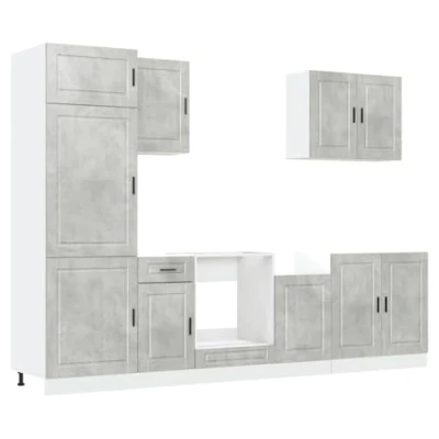 Image of vidaXL kalmar 7 piece kitchen cabinet set concrete grey engineered wood modern style adjustable feet ample storage for cooking area diy assembly required