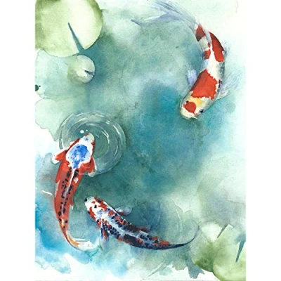 Image of Wee Blue Coo Japanese Koi Fish With Lilies Large Wall Art Print Canvas Premium Poster