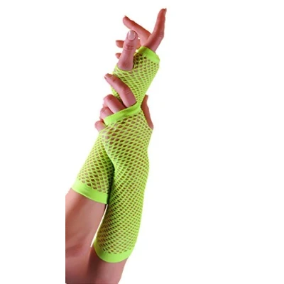 Image of Crazy Chick® Ladies Womens Plain Fishnet Fingerless Long Gloves Fancy Dress Party Accessories Adult Size One (Green)