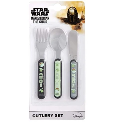 Image of The Mandalorian Child 3 Piece Metal Cutlery Set
