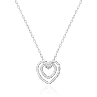 Image of Philip Jones Silver Plated Double Heart Necklace Created with Zircondia® Crystals