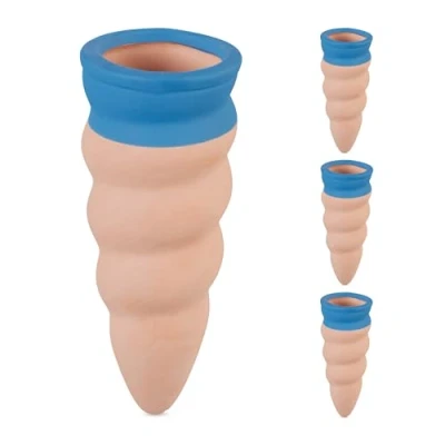 Image of Relaxdays Watering Cones, Set of 4, 1.5 Litre Bottles, Curved Design, Clay, Irrigation for Houseplants, Terracotta/Blue, Ceramics, 11.5 x 4.5 cm