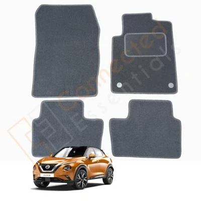 Image of Fully Tailored Car Mats For Nissan Juke 2019 Onwards Set of 4, Black With Trim Safety Clips
