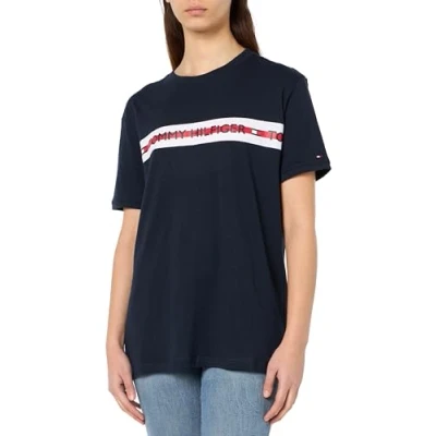 Image of Tommy Hilfiger Women&#039;s Cn Ss Tee Logo Um0um01915 S/S T Shirts, Blue (Desert Sky), XL