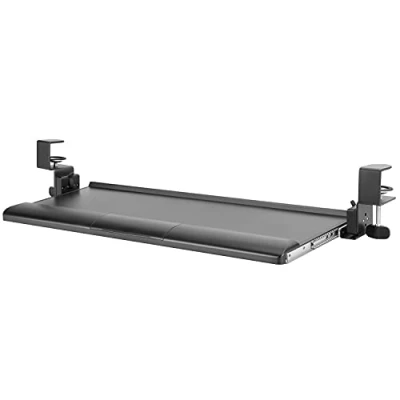 Image of iMount KBT08T Desk Clamp on Tilting Keyboard Tray/Ergonomic Sliding Drawer w/Wrist Rest &amp; Pen Storage in Black
