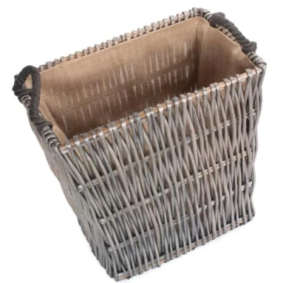 Image of Large Grey Rectangular Wicker Log Basket