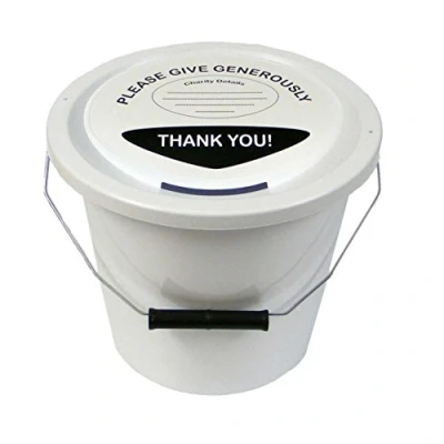 Image of Early Learning Centre 3 White Plastic Charity Collection Buckets with Lids, Labels and Ties (5 Litres)