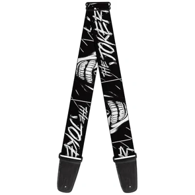 Image of Buckle Down DC Comics Guitar Strap, The Joker Smiling Eyes Sketch Close Up Black White, 2 Inches Wide, Black, 2&quot; Wide 29 54&quot; Length