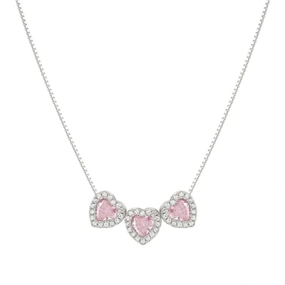 Image of Nomination Silver Triple Pink CZ Heart Necklace