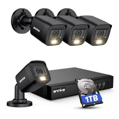 Image of ANNKE 8 Channel Outdoor Security CCTV Camera System with Smart Human &amp; Vehicle Detection, 3K Lite H.265+ DVR 1TB Hard Drive and 4x 1080P Home Cameras, Email APP Alert Images E200