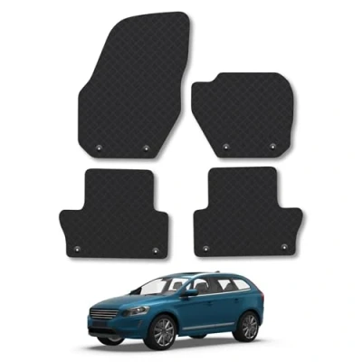Image of 5mm Rubber Car Mats Compatible With Volvo XC60 (2008 2017) Tailored Fit Floor Set Accessory Custom Anti Slip Backing Heavy Duty Waterproof Easy Clean Durable All Weather Full Coverage