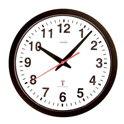 Image of Youshiko Radio Controlled Wall Clock (Official UK &amp; Ireland Version), Stylish Black White Bold Classic Design (25cm / 10 Inch Diameter), Home/Kitchen/Office/School Clock, Easy to Read