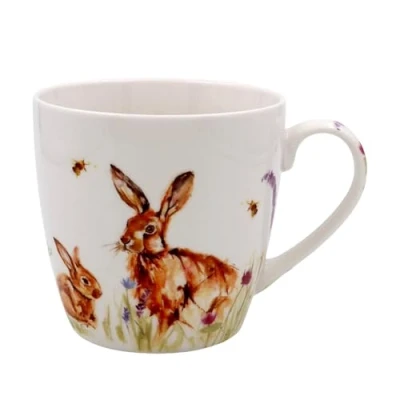 Image of The Leonardo Collection Hares Breakfast Mug Fine China Coffee Tea Hot Drinks British Design 350ml Animal Theme Rabbit Easter Woodland Gift Present