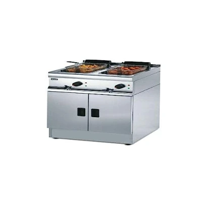 Image of Lincat Twin 6kW 9 Litre Tank Basket Free Standing Electric Deep Fryer (J12), Stainless Steel, 130C to 190C, Size: 980(H) x 600(W) 632(D)mm, Front Oil Drain Tap, Chip Output: &lt; 52kg/hr J962