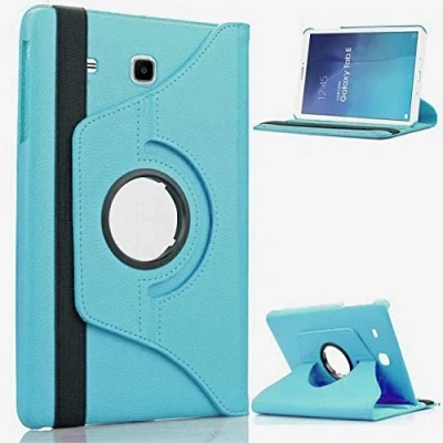 Image of 360 Rotate Case for Samsung Galaxy Tab E 9.6 (2015) T560 T561 Swivel Plain PU Leather Folio Stand Cover (Sky Blue)