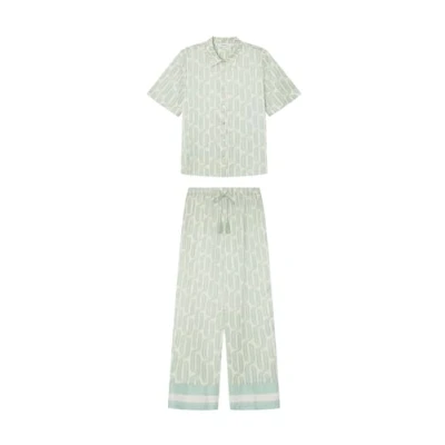 Image of Women&#039;secret Women&#039;s Pijama Camisero Capri Estampado Geométrico Pajama Set, Green Print, M