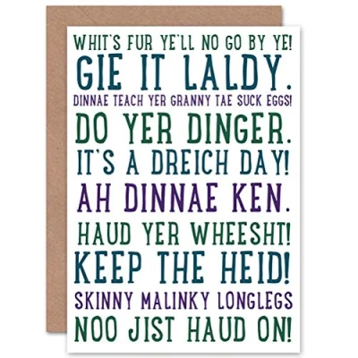 Image of Wee Blue Coo Scottish Sayings Phrases Scots Fun Scotland Sealed Greeting Card Plus Envelope Blank inside