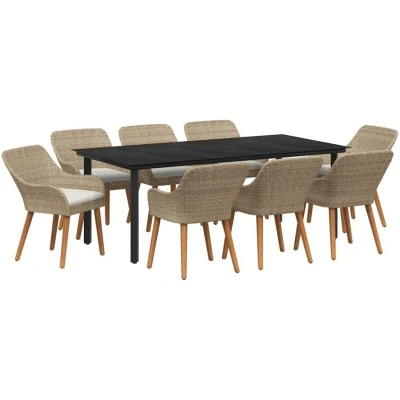 Image of vidaXL 9 Piece Garden Dining Set Beige Poly Rattan
