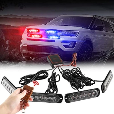 Image of Teguangmei 4x6 LED Car Emergency Strobe Flashing Beacon Lights 4 in 1 Surface Mount Grill Light Warning External with Wireless Remote for Vehicle Truck Trailer Van DC12V Red Blue