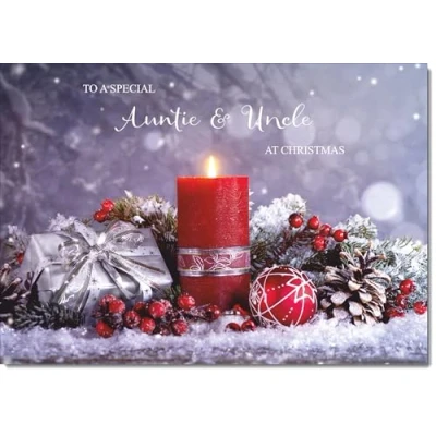 Image of doodlecards Auntie and Uncle Christmas Card Festive Red Candle Medium Size for &amp; with Plain Envelope