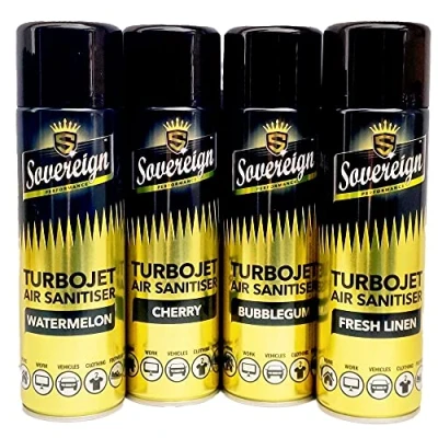 Image of 4 x Mix Bundle New Scents Sovereign Car Home Office Gym Turbojet Air Sanitiser Freshener Spray