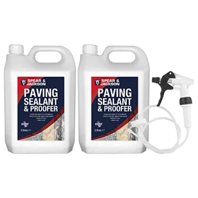 Image of Spear and Jackson Paving Sealant Proofer 2 x 5 Litre Water Seal with Long Hose Trigger Breathable, Colourless Waterseal for Brick, Wood Stone