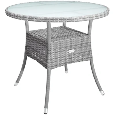 Image of CASARIA® 80cm Round Poly Rattan Glass Top Garden Table Outdoor Side With Frosted Safety Plate Weatherproof Dining Furniture Patio Balcony Bistro Coffee Cafe Grey