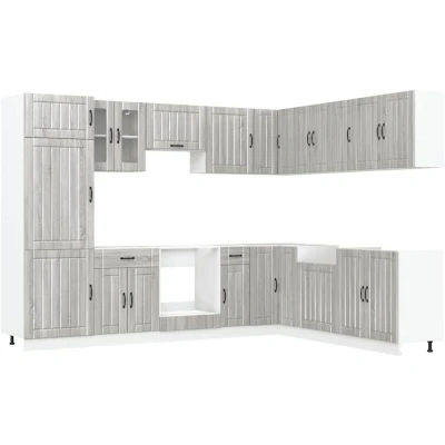 Image of vidaXL 14 piece kitchen cabinet set grey Sonoma engineered wood with adjustable feet and ample storage