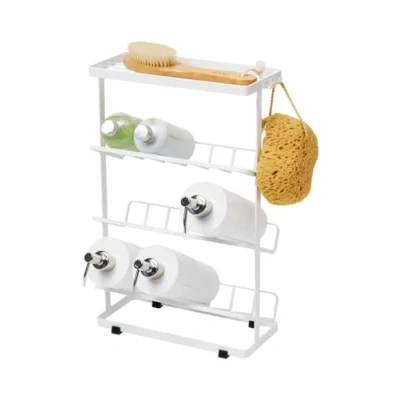 Image of YAMAZAKI Home Tower Bath Rack Bathroom Shower Storage Holder, Caddy Shelf Organizer Medium, 17&quot; Steel Holds Up to 9 Dispensers