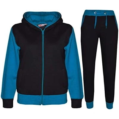 Image of A2Z 4 Kids Girls Boys Tracksuit Plain Camouflage Contrast Fleece Hooded Top with Bottom Joggers Suit T.S 101 Blue 9 10.