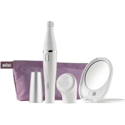 Image of Braun FaceSpa Face Epilator, Hair Removal with Facial Cleansing Brush Head, Lighted Mirror and Beauty Pouch, 830, White