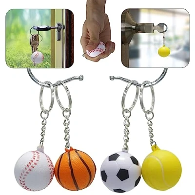Image of HOVUK 4Pcs Set of Sports Ball Keychains for Kids, 9cm Keyrings Stocking Stuffers and Party Favors Gifts 3+Y Kids