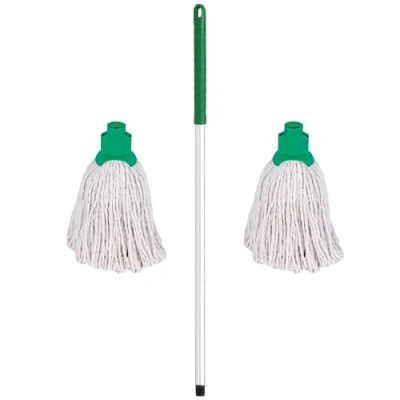Image of Professional Colour Coded Mop Handle and 2 Heads (Green)