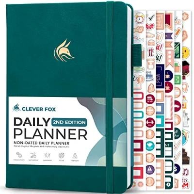 Image of Clever Fox Daily Planner 2nd Edition Undated Time Block Task Organizer with Hourly Schedule &amp; To do list A5, 6 Months (Dark Teal)