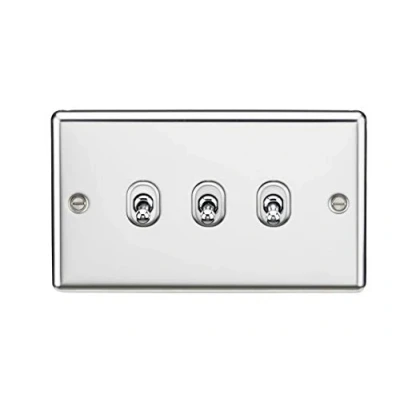 Image of KnightsBridge 10AX 3G 2 Way Toggle Switch Rounded Polished Chrome Finish