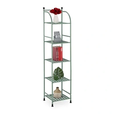 Image of Relaxdays Narrow Storage Unit, 145 X 33 28 cm, Kitchen &amp; Bathroom Shelf, 5 Lattice Trays, Metal Standing Tower, Green, Alloy Steel