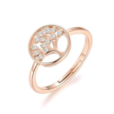 Image of Philip Jones Rose Gold Plated Adjustable Tree of Life Ring Created with Zircondia® Crystals