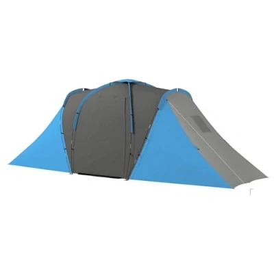 Image of Outsunny Tunnel Tent with 2 Bedroom and Living Area, 4 6 Man Camping Tent, 2000mm Waterproof, Portable Bag, for Fishing Hiking Festival, Grey Blue