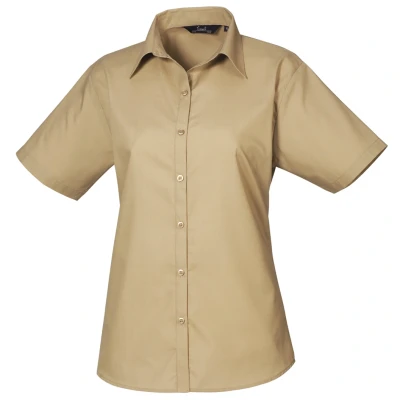 Image of Premier Womens Short Sleeve Poplin Blouse / Plain Work Shirt (Khaki) Size 20 UK