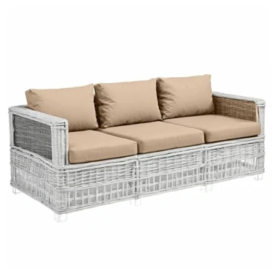 Image of Kosiproducts Replacement Rattan Cushion Seat Cushions Garden Patio Furniture [Beige, 3 Seats + Cushions] Furntiure Not Included